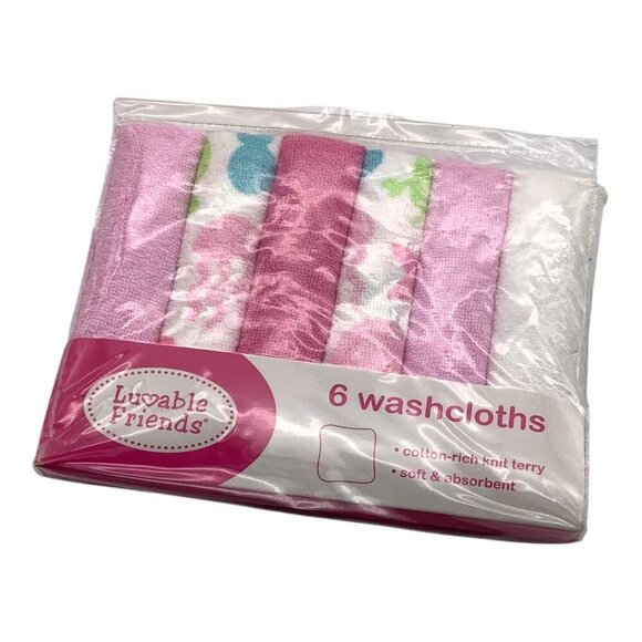 Luvable Friends Girls Baby Washcloths Pink Ocean Creatures Soft Cotton Rich Knit - Picture 1 of 5